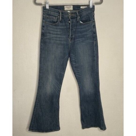 Frame Le Crop Flare Blue Super High Denim Jeans Women Size 26 (Worn 1X) - Picture 1 of 14